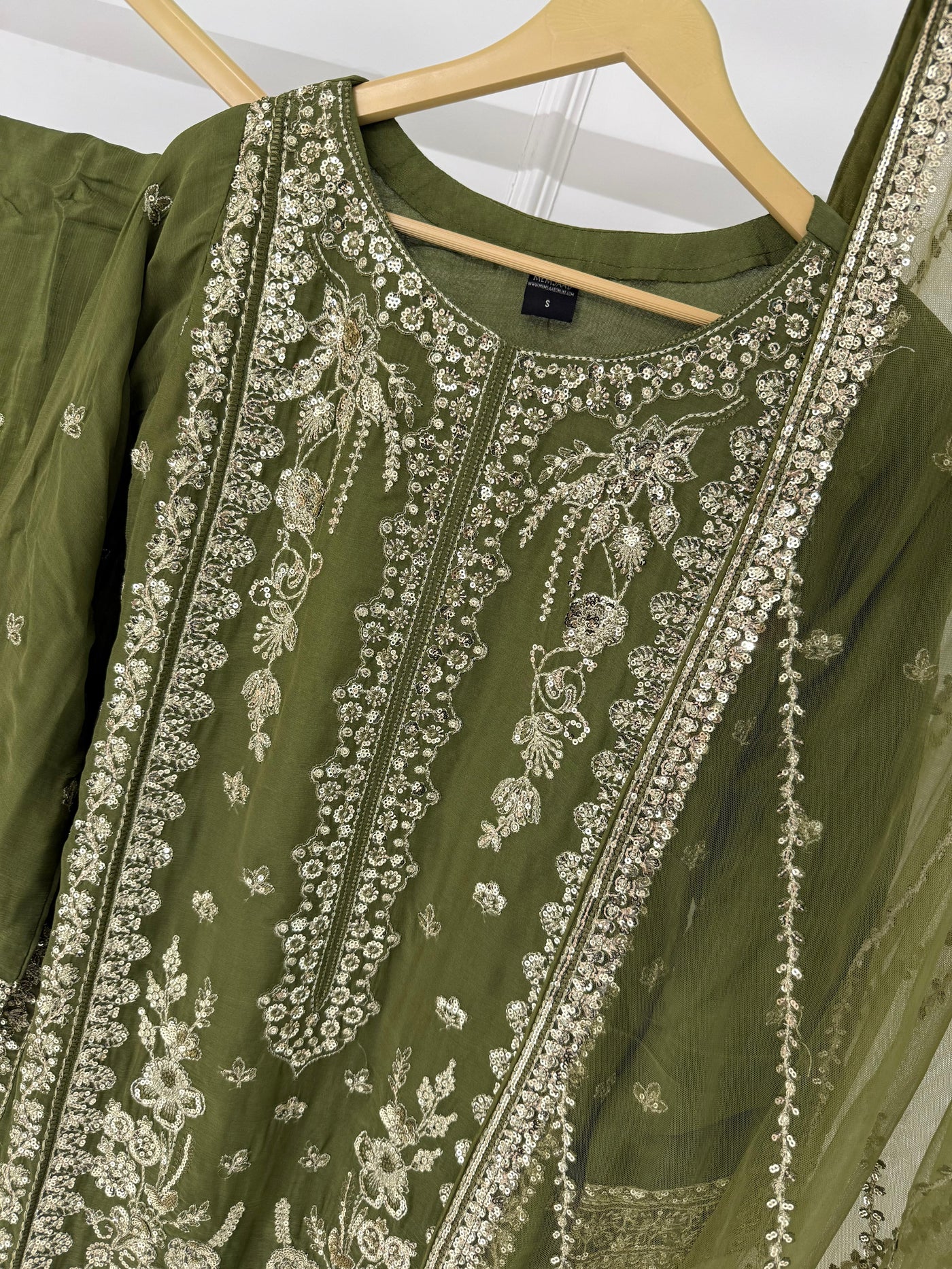 PS-1134 - Mehndi Green - Readymade Chiffon Suit 2025 - Memsaab Online