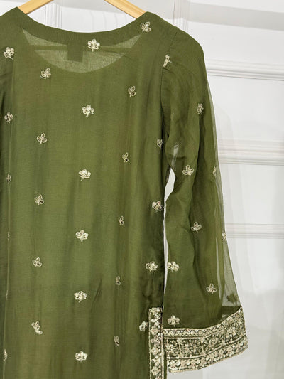 PS-1134 - Mehndi Green - Readymade Chiffon Suit 2025 - Memsaab Online