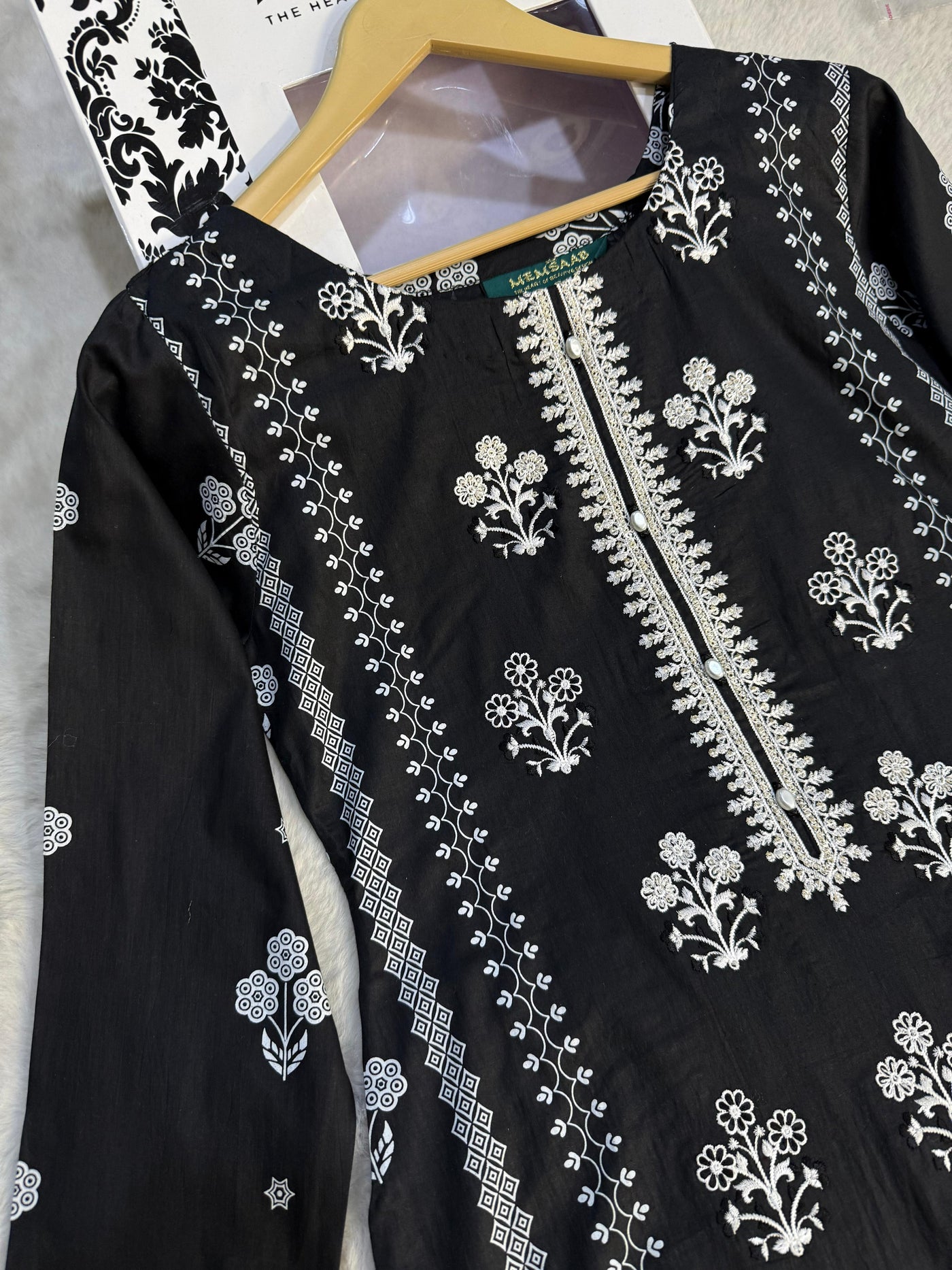 MDNA-01 - Black Embroidered Lawn Outfit - Memsaab Online