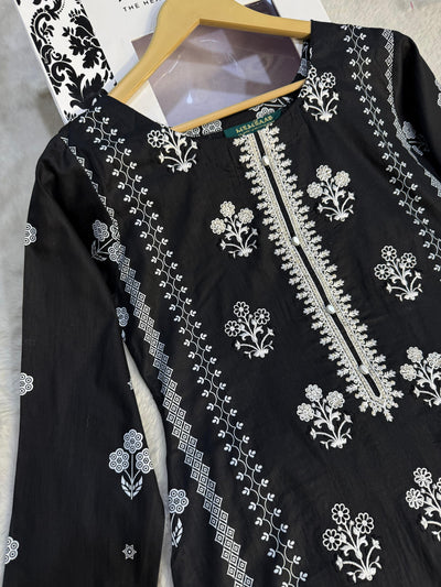 MDNA-01 - Black Embroidered Lawn Outfit - Memsaab Online