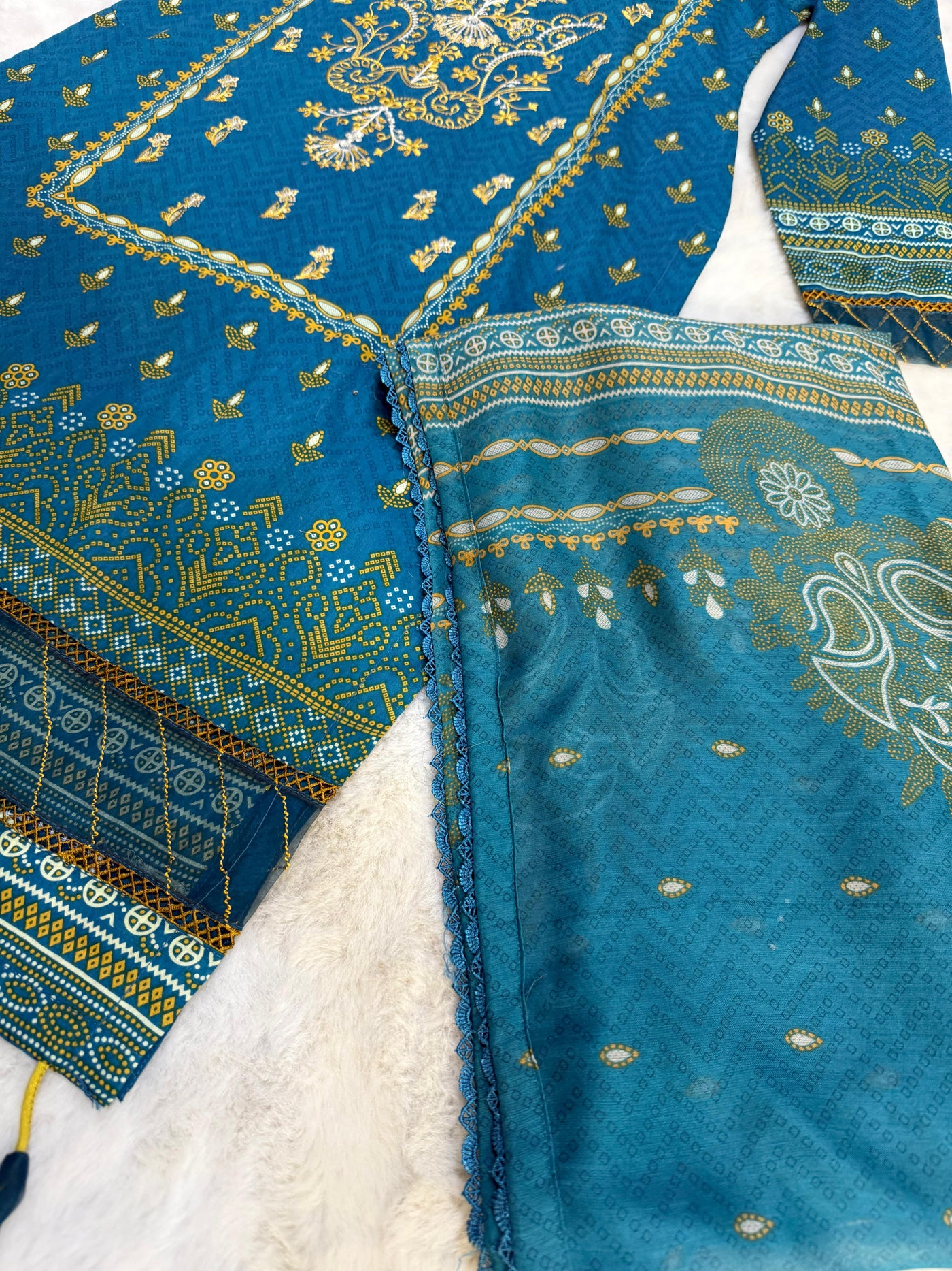 MDNA-04 - Teal Embroidered Lawn Outfit - Memsaab Online