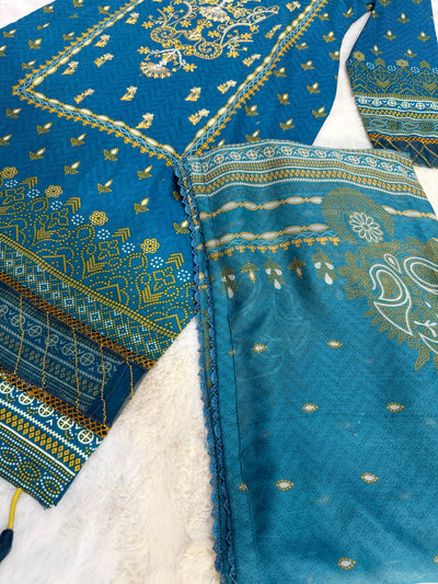 MDNA-04 - Teal Embroidered Lawn Outfit - Memsaab Online