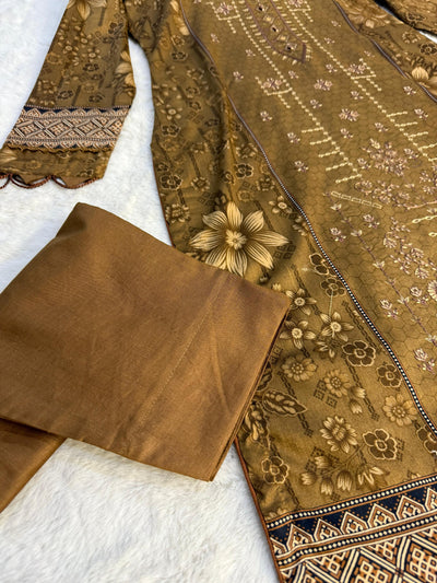 MDNA-11 - Brown Embroidered Lawn Outfit - Memsaab Online