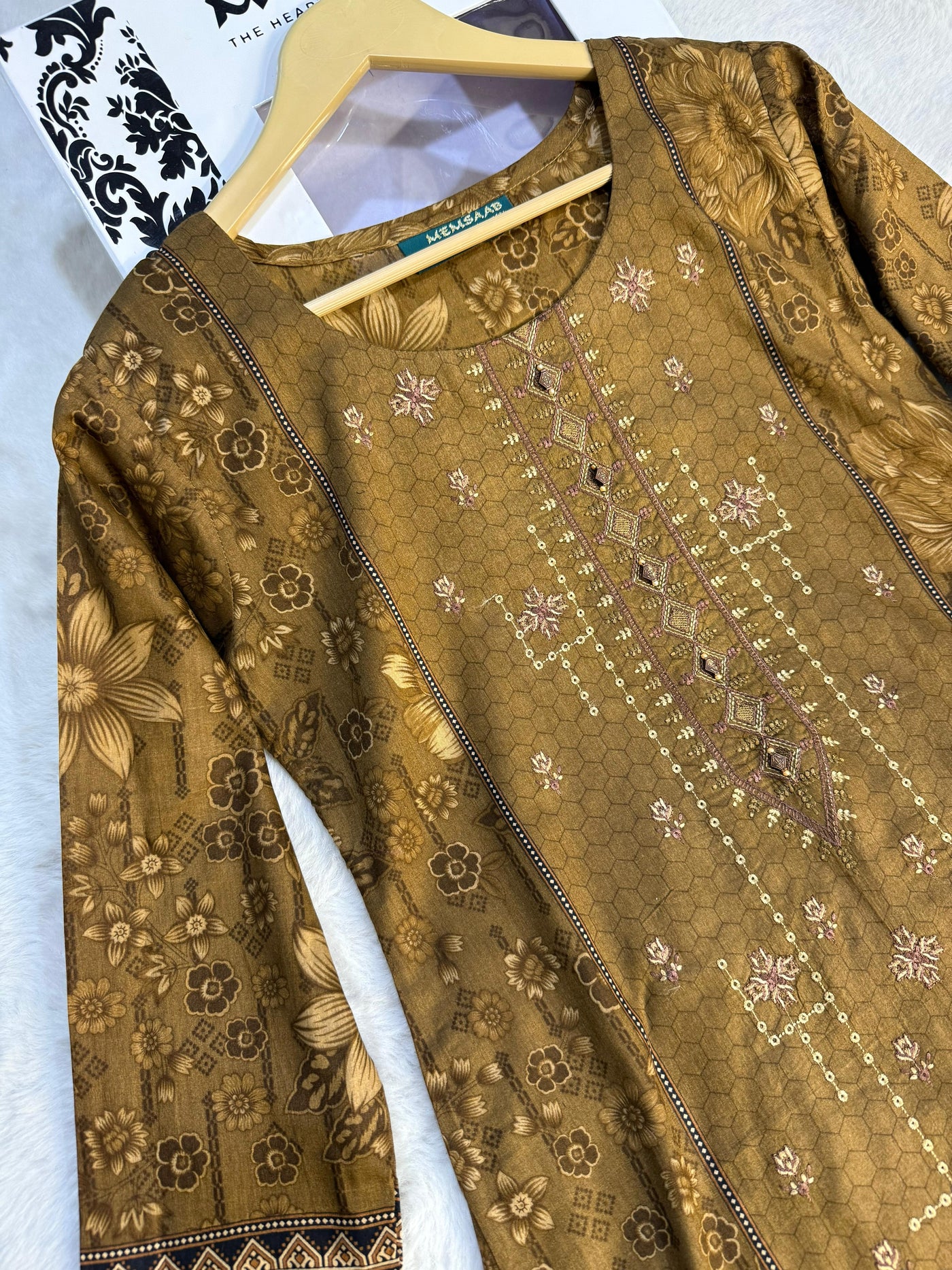 MDNA-11 - Brown Embroidered Lawn Outfit - Memsaab Online