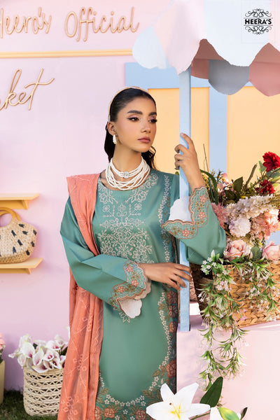 HSS-367- Readymade Green Heeras Suit - Memsaab Online