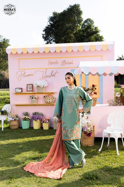 HSS-367- Readymade Green Heeras Suit - Memsaab Online