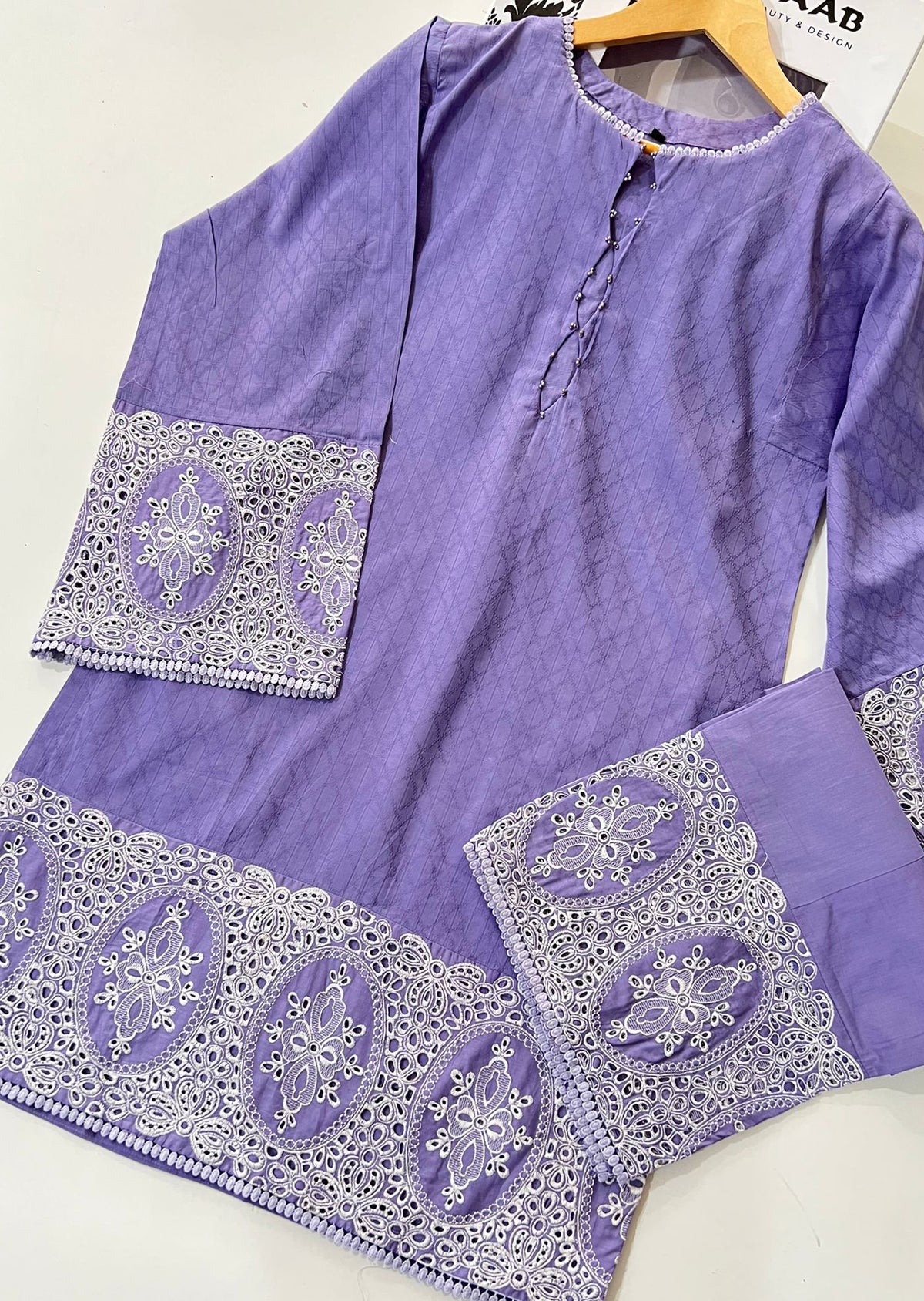 AMR1412 Lilac Readymade Lawn Suit - Memsaab Online