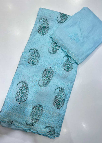OP15146 Aqua Unstitched Garima Cotton Suit - Memsaab Online