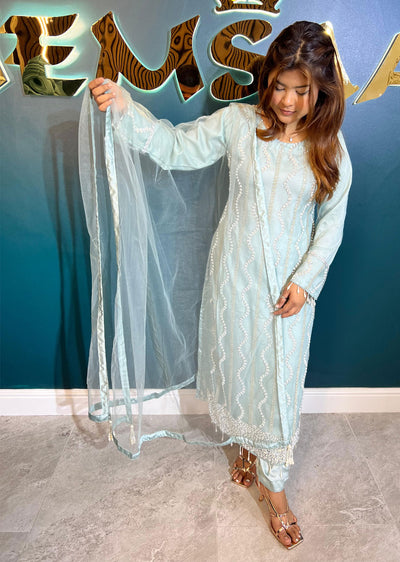 RGZ3005 Readymade Aqua Pearl Net Suit - Memsaab Online