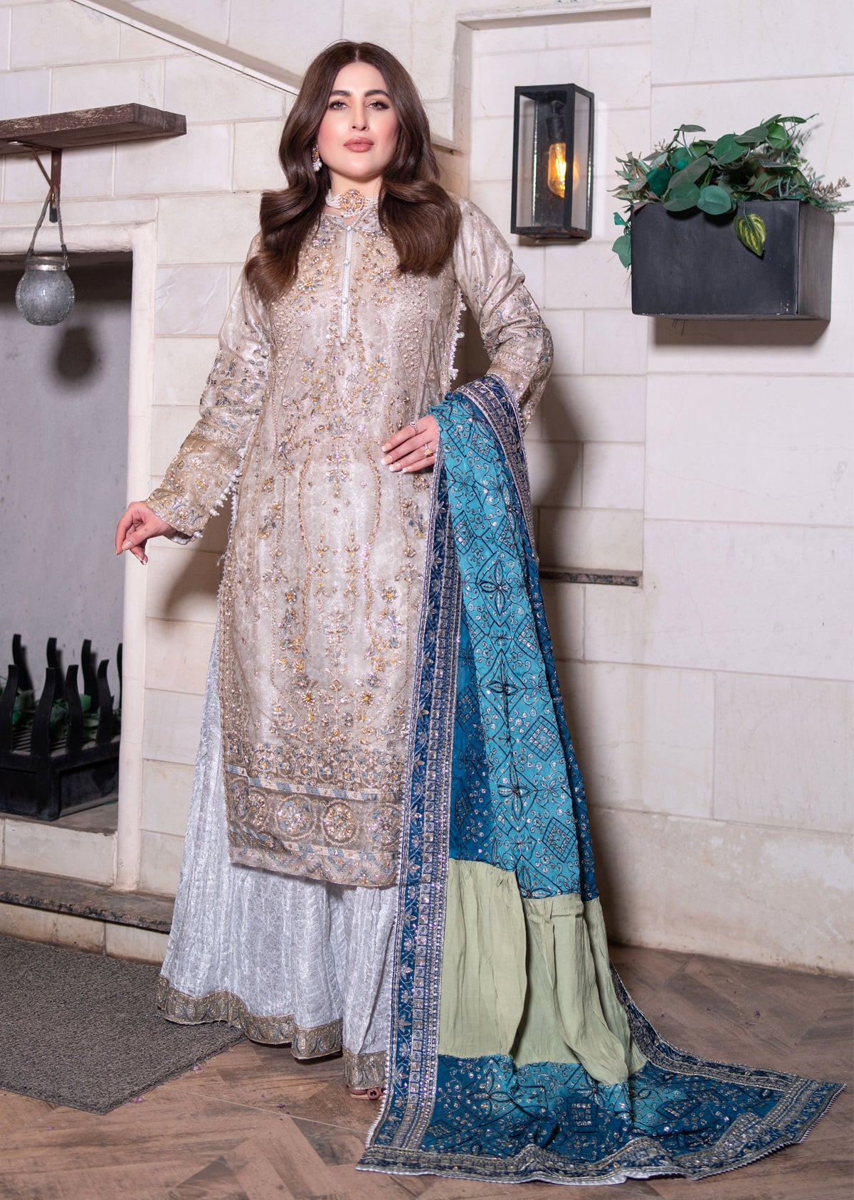 MARW-1608- Silver- Readymade Wedding Wear Outfit - Memsaab Online
