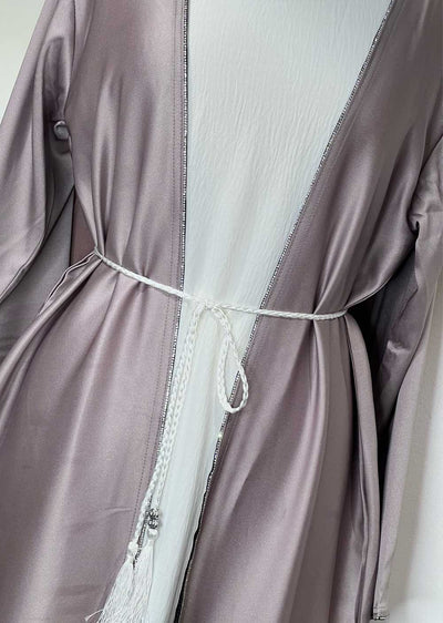 DSL-06 Zobiya - Lilac Jacket Style Abaya Set - Memsaab Online