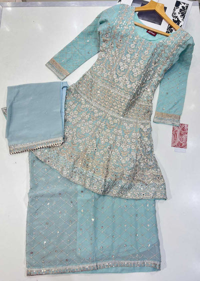 SIM2570 Baby Blue Readymade Chiffon Outfit - Memsaab Online