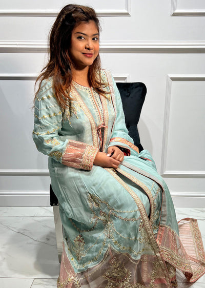 SJ-006 Baby Blue Readymade Fancy Chiffon Suit - Memsaab Online