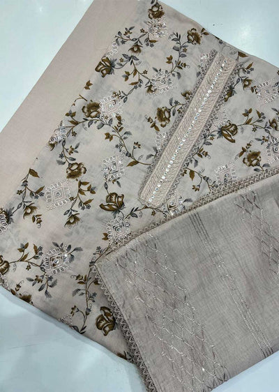 OP159207 Biege Unstitched Garima Cotton Suit - Memsaab Online