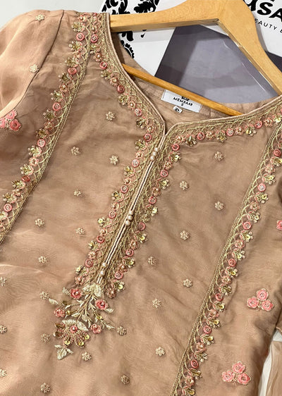 KLD321 Leem - Beige Readymade Organza Suit - Memsaab Online