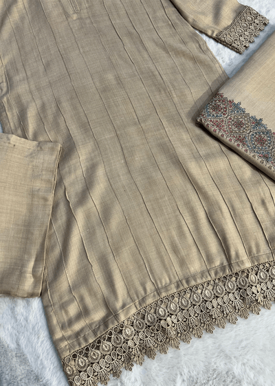 SMR3114- Beige wool winter suit Suit - Memsaab Online