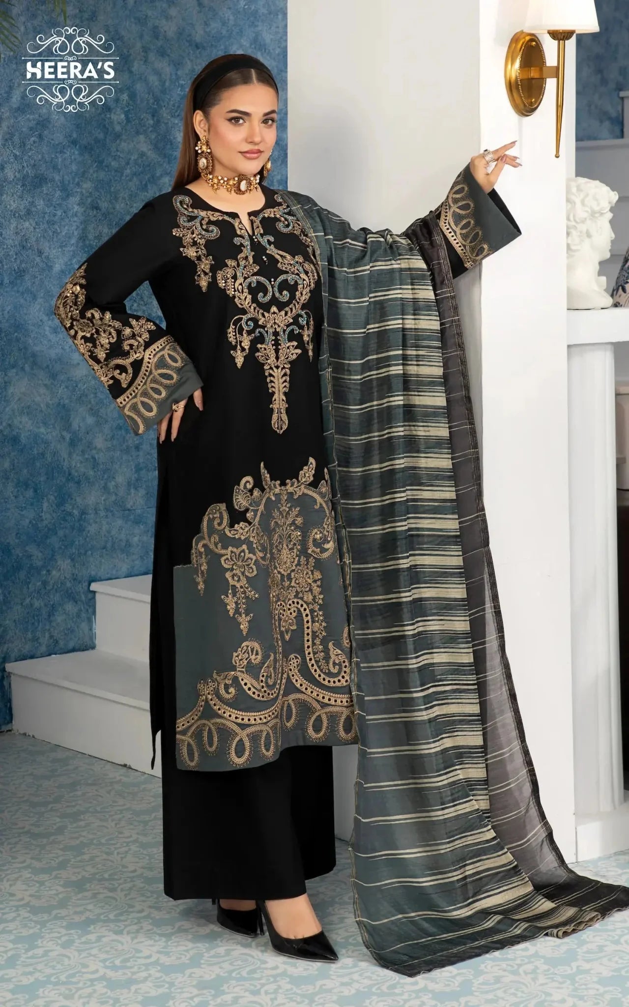HSS-357- Readymade BLACK GOLD ROSELLA Heeras Suit - Memsaab Online