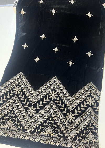 SMSH907 Black Embroidered Velvet Shawl - Memsaab Online