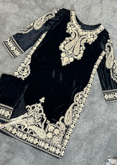 RGZ1514 Black Readymade Velvet Suit - Memsaab Online