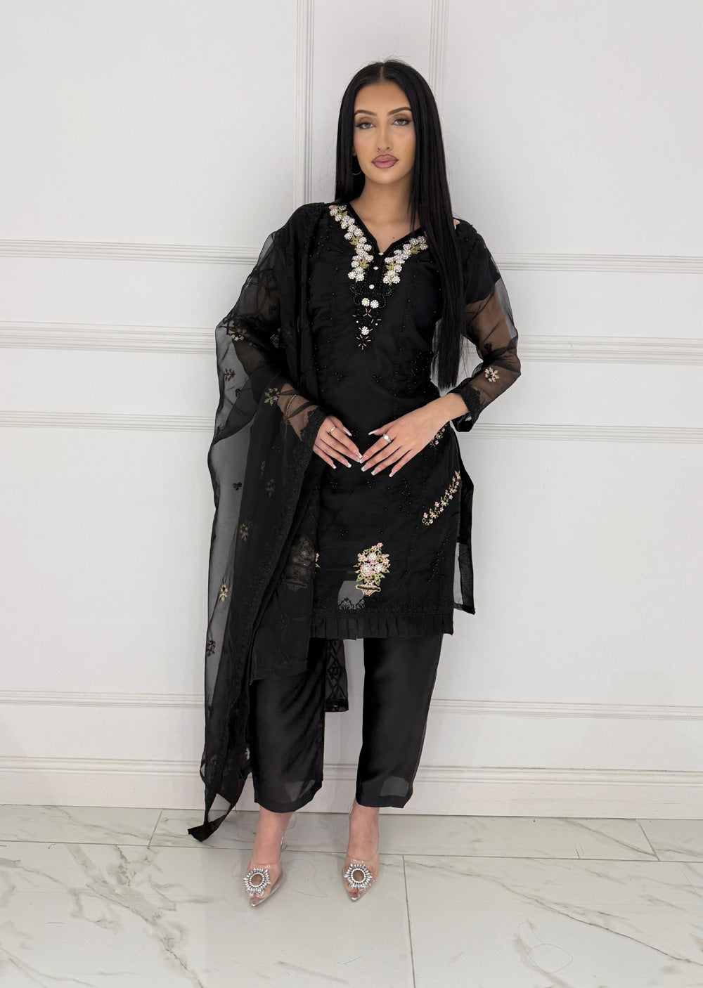 UMR801 - Black Organza Suit - Memsaab Online