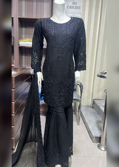 SHAZ9004 - Black - Readymade Chiffon Party Gown - Memsaab Online