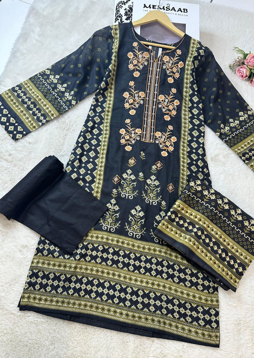 AMT48014 - Black/Rust Readymade Lawn Suit - Memsaab Online