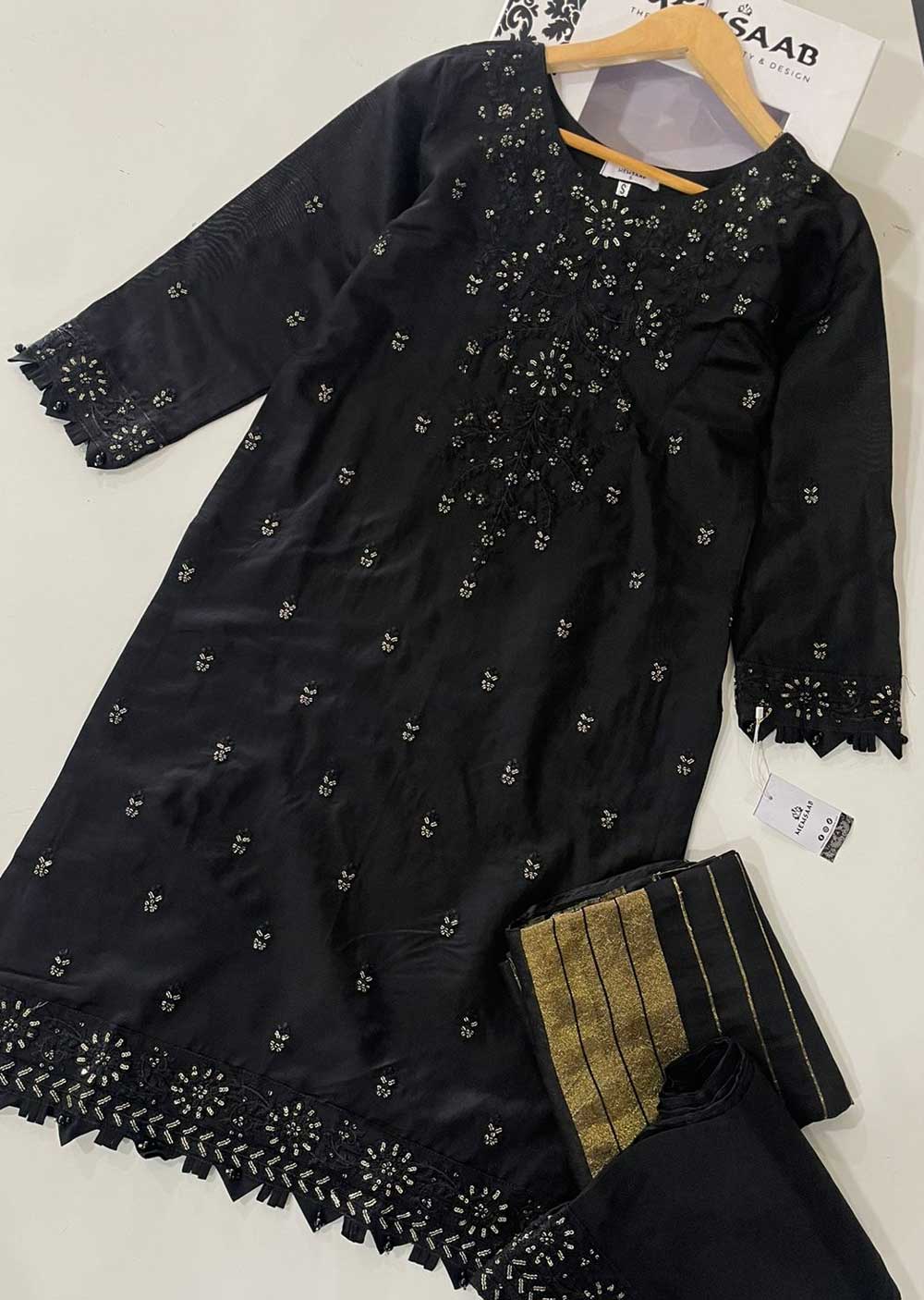 KLD313 Chand - Black Readymade Khadi Net Suit - Memsaab Online