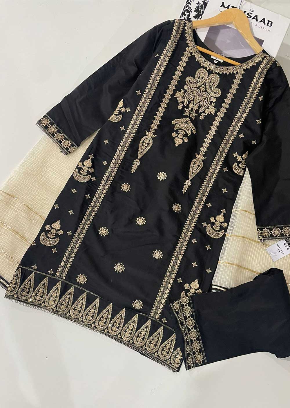 KLD316 Falak - Black Readymade Khadi Net Suit - Memsaab Online