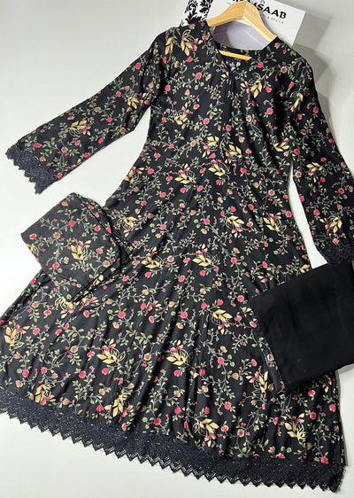 ASF9005 Bareez Black Readymade Rayon Printed Gown - Memsaab Online