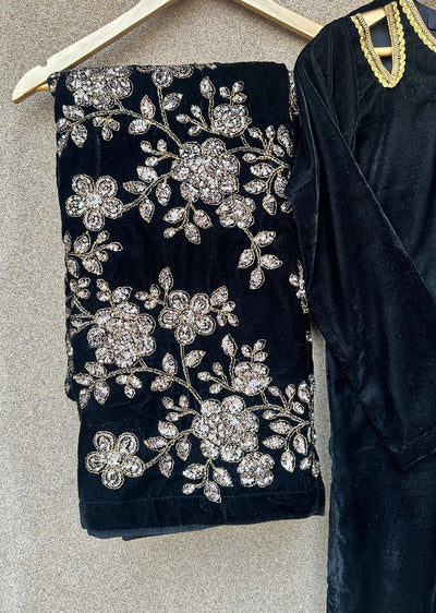 ASBC-02 - Black - Readymade Asma Winter Velvet Suit 2025 - Memsaab Online