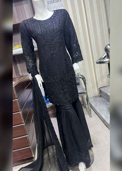 SHAZ9004 - Black - Readymade Chiffon Party Gown - Memsaab Online