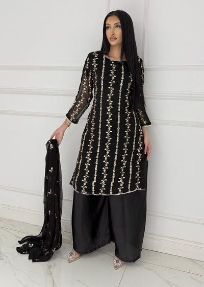 SMR3108 Bagi Raah - Black Chiffon Suit - Memsaab Online