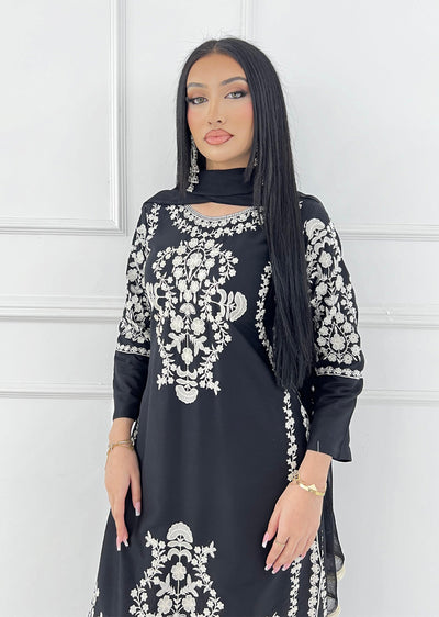 HK280 - Zareen - Black Linen Outfit - Memsaab Online