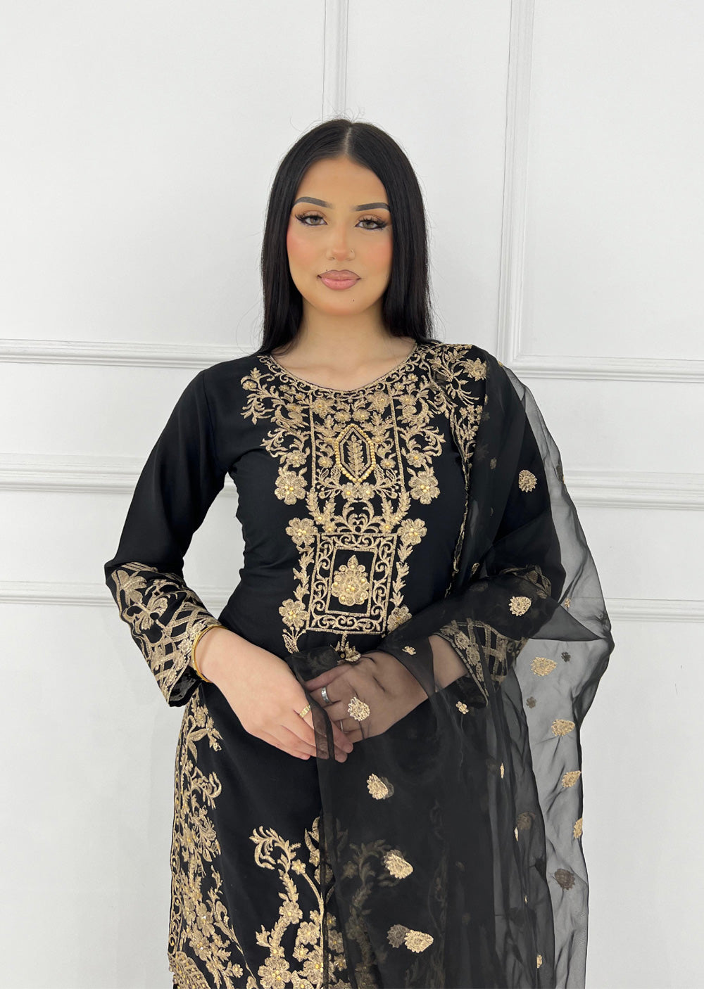 HK282 - Suba - Black Linen Shararah Suit - Memsaab Online