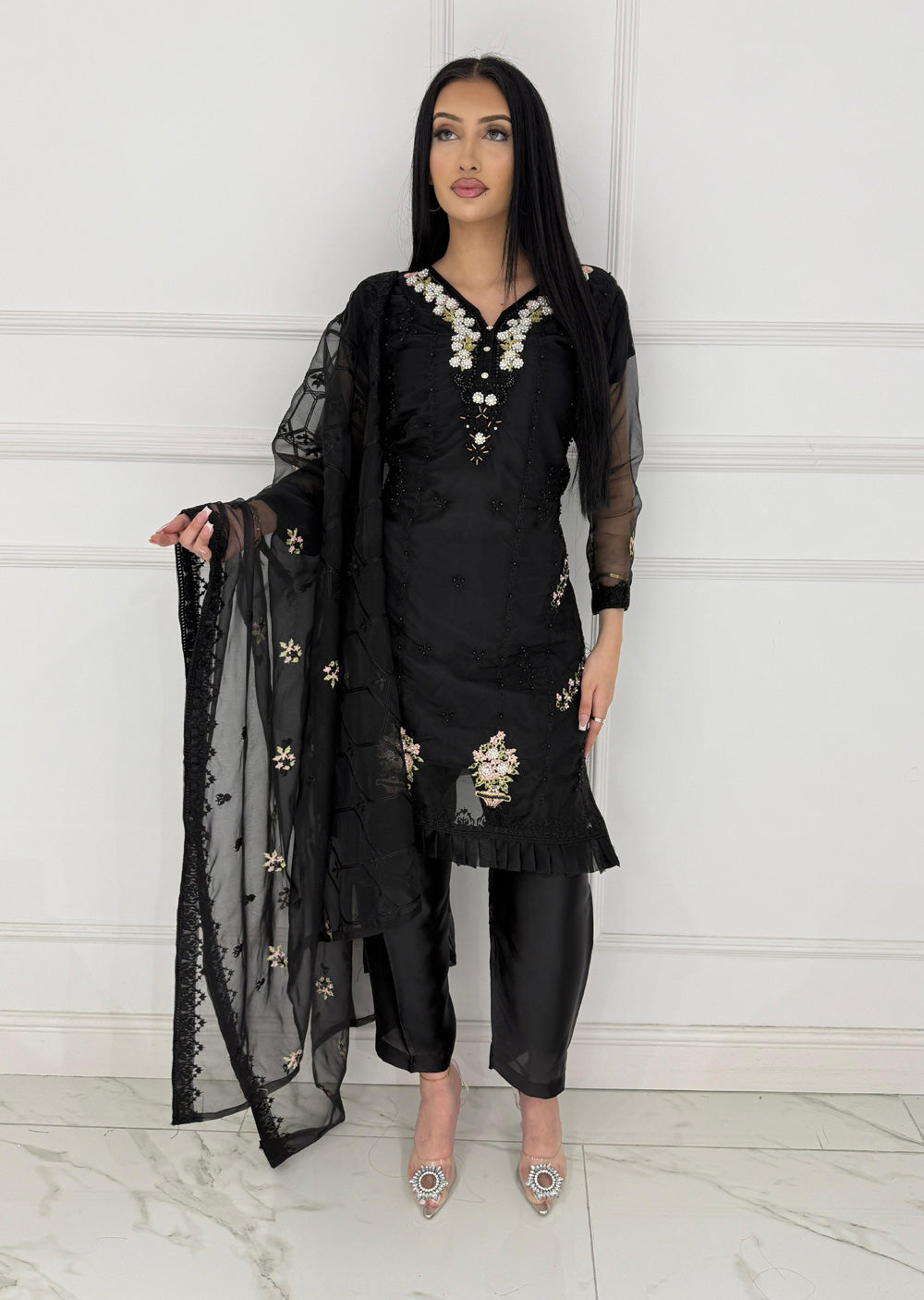 UMR801 - Black Organza Suit - Memsaab Online