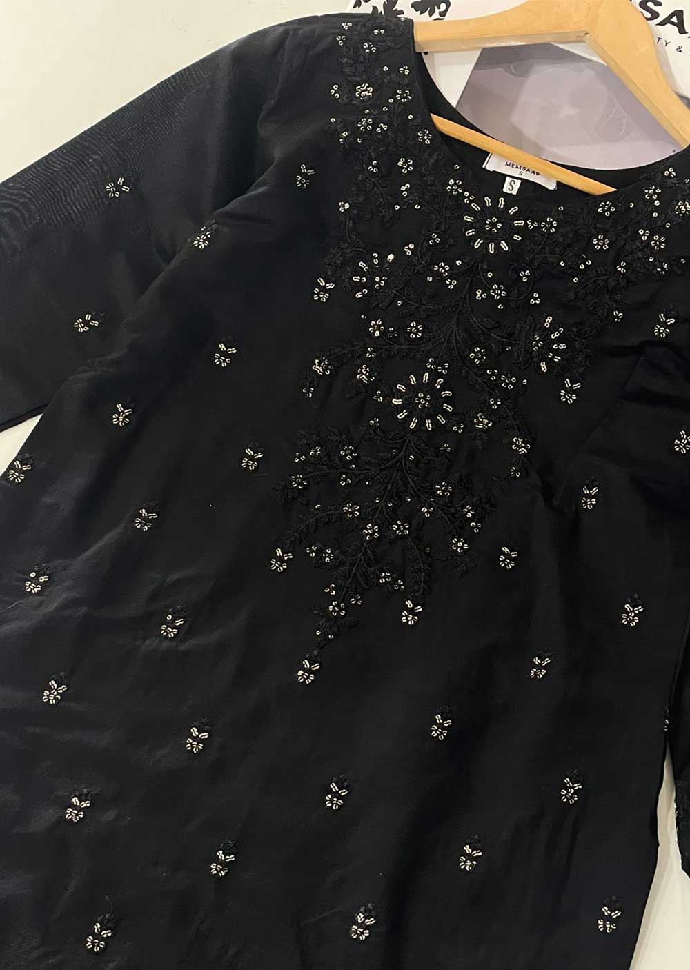 KLD313 Chand - Black Readymade Khadi Net Suit - Memsaab Online