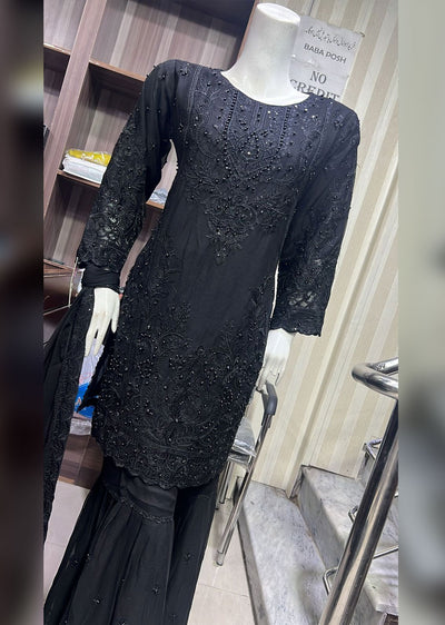 SHAZ9004 - Black - Readymade Chiffon Party Gown - Memsaab Online