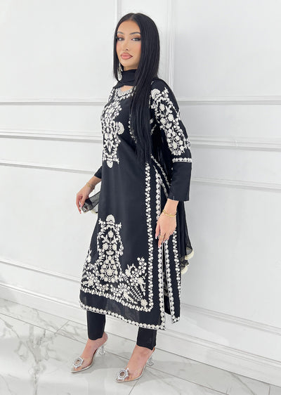 HK280 - Zareen - Black Linen Outfit - Memsaab Online