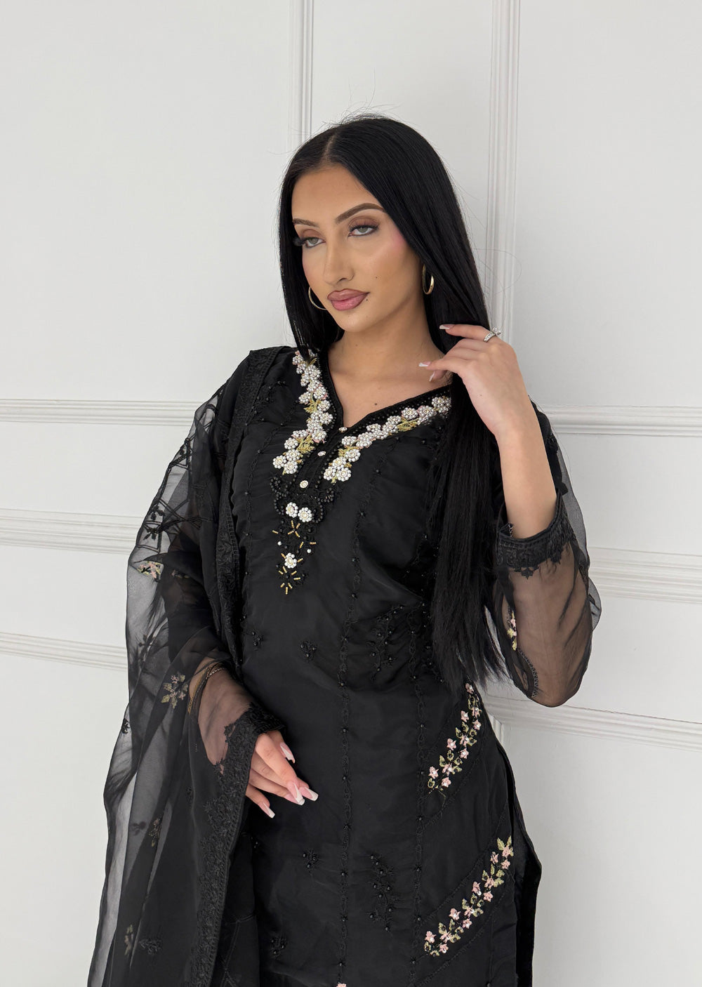 UMR801 - Black Organza Suit - Memsaab Online