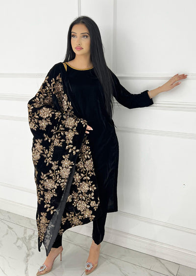 ASBC-02 - Black - Readymade Asma Winter Velvet Suit 2025 - Memsaab Online