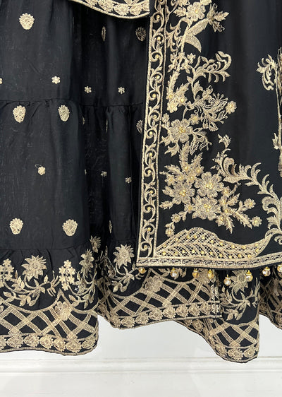 HK282 - Suba - Black Linen Shararah Suit - Memsaab Online