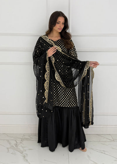 SMR3101 Rose - Black Readymade Chiffon Suit - Memsaab Online