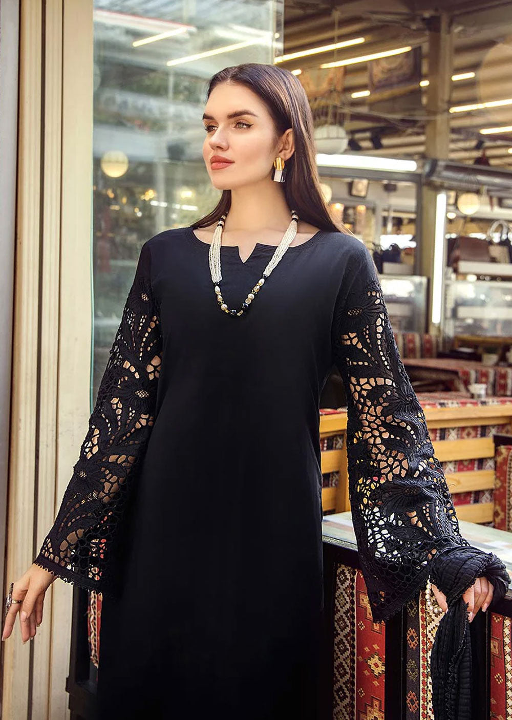 F-132- Black - Readymade - Basics by Khuda Baksh Creations 2024 - Memsaab Online