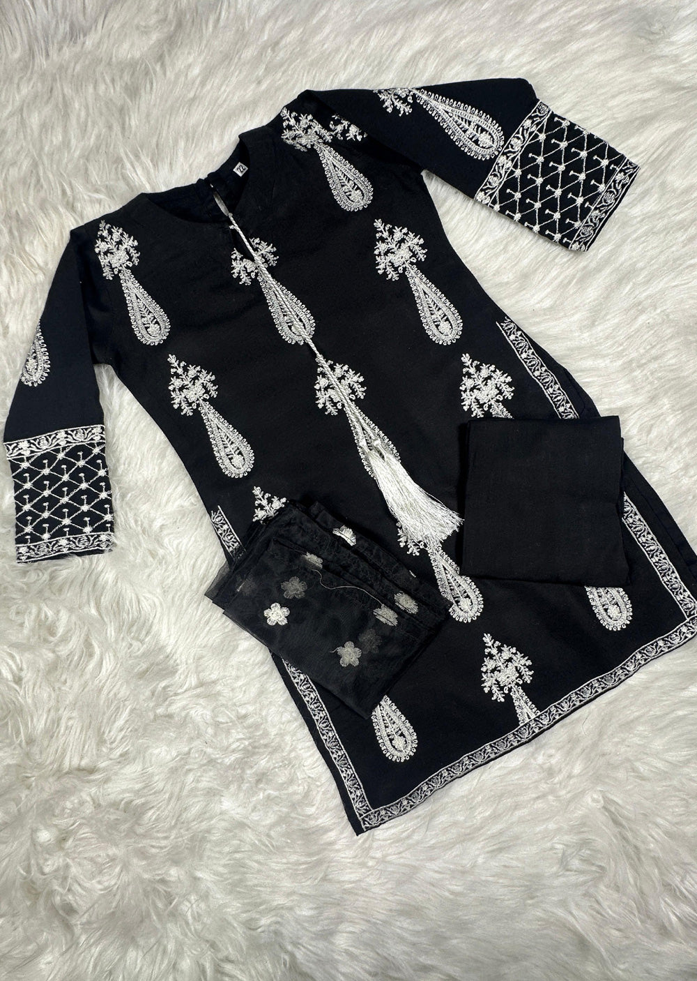 HK299 - Black - Readymade - Mother & Daughter Linen Outfit 2025 - Memsaab Online