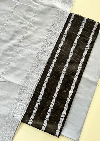 D457 - Black/Grey Unstitched Cotton Suit - Memsaab Online