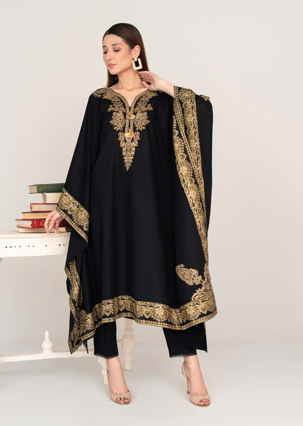 MSBMT-30 - Crescent (Black) - Kaftan - Readymade Outfit - 1 Piece Suit 2025 - Memsaab Online