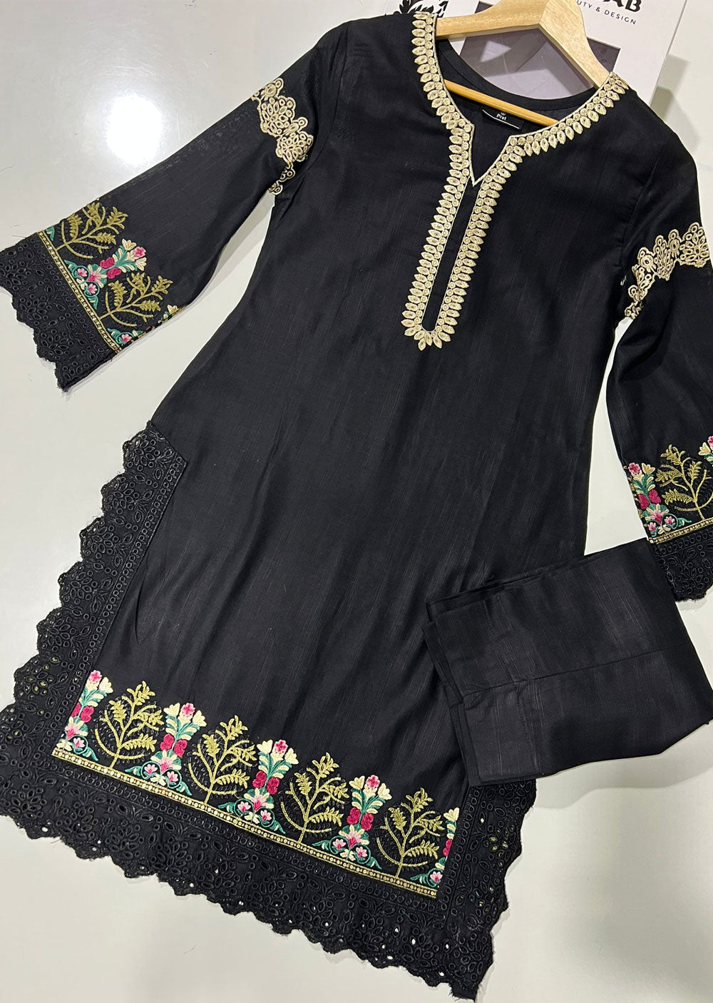 RGZ1720 Readymade Black Slub Khaddar 2 Piece Suit - Memsaab Online