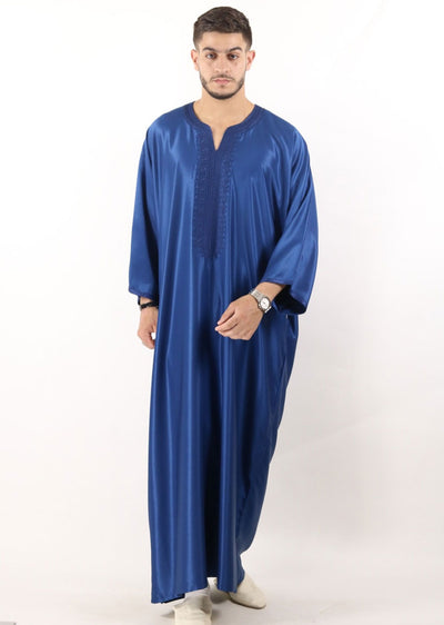 MRC101 Blue Moroccan Embroidered Thobe - Memsaab Online