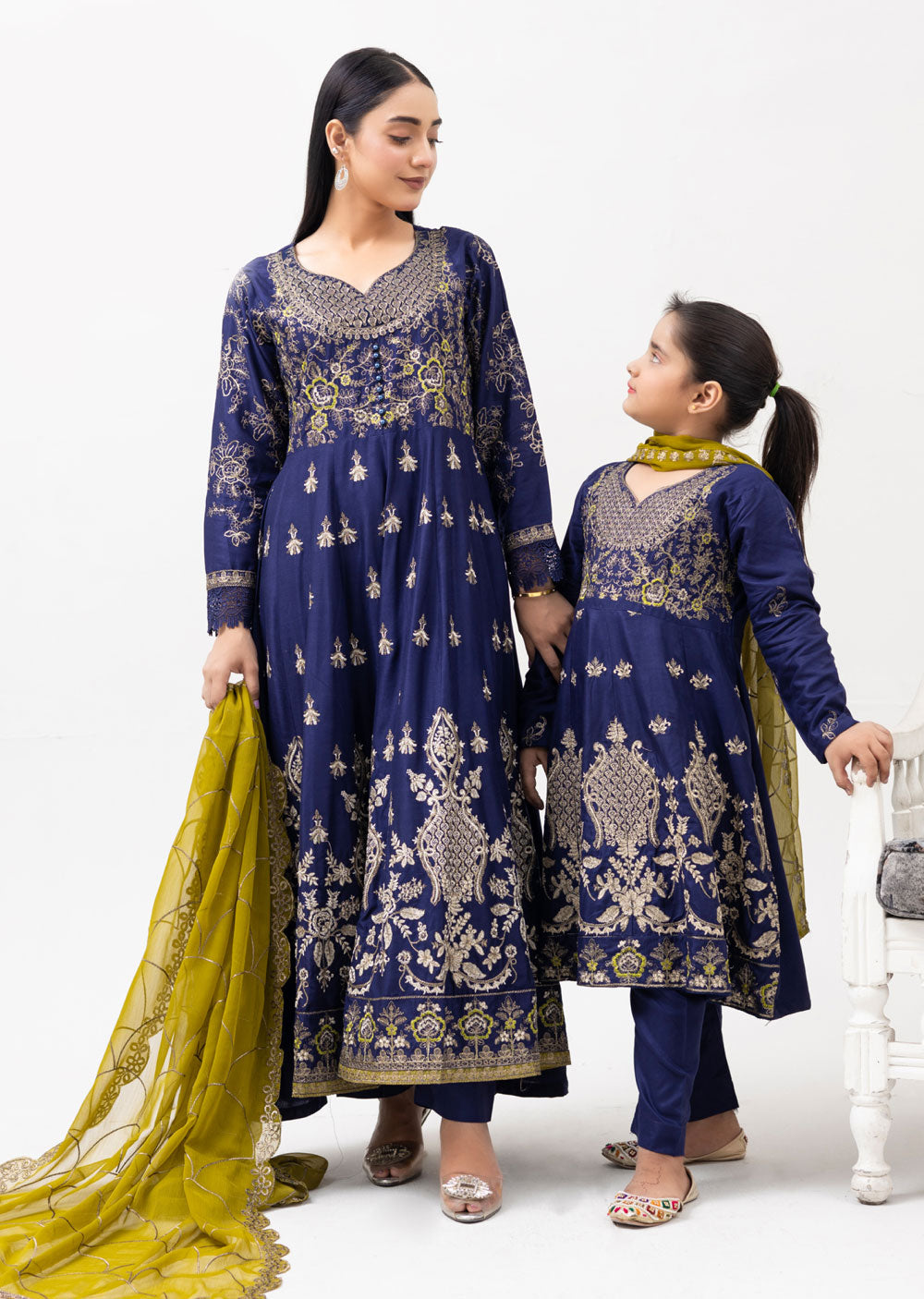 RGZ4019 Readymade Navy Linen Dress Mummy and Me - Memsaab Online