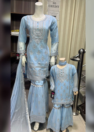 SHAZ9005 - Blue - Readymade Chiffon Party Gown - Memsaab Online